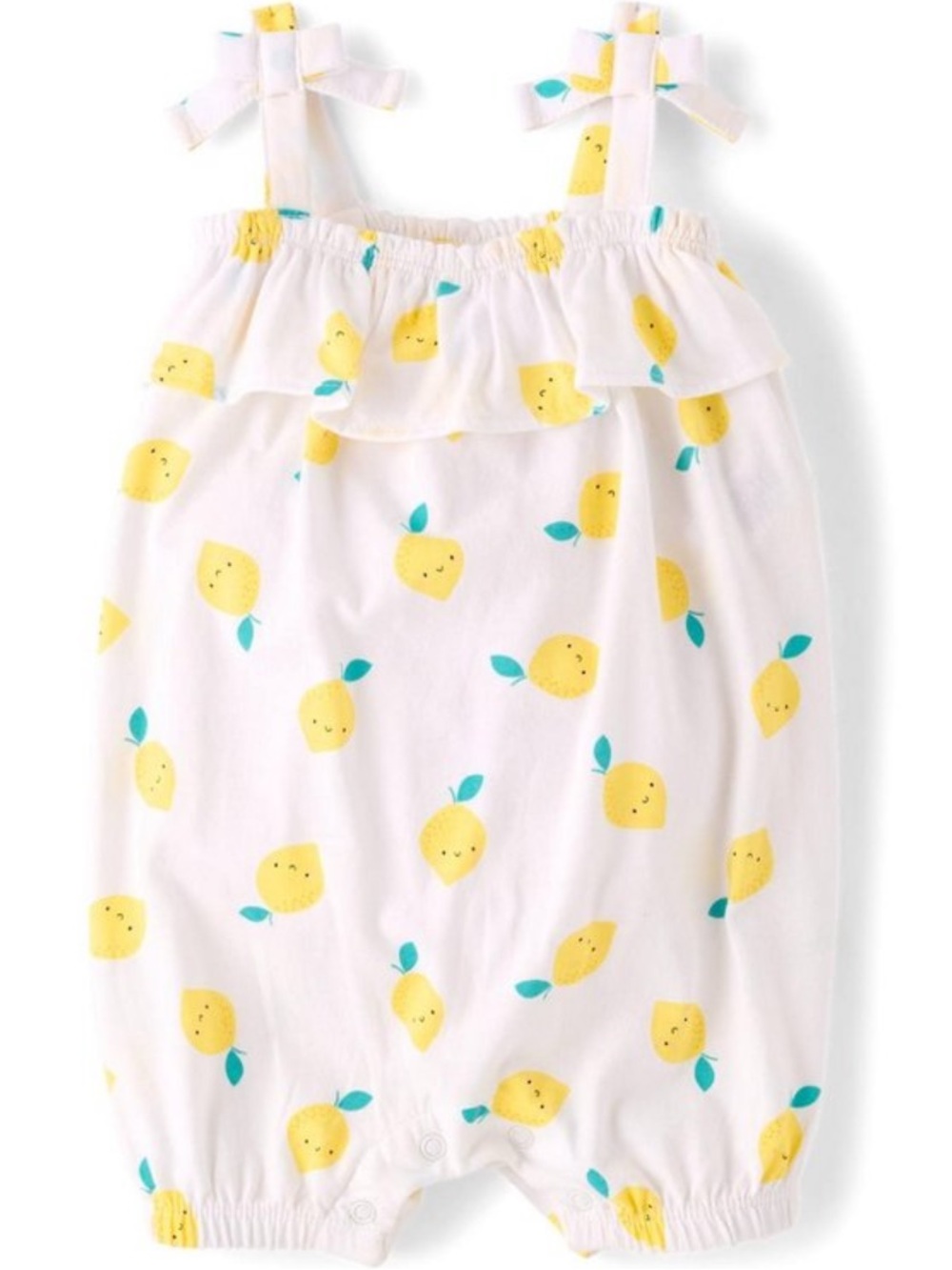Carter's White bubble Romper with Yellow Lemon Print bow straps